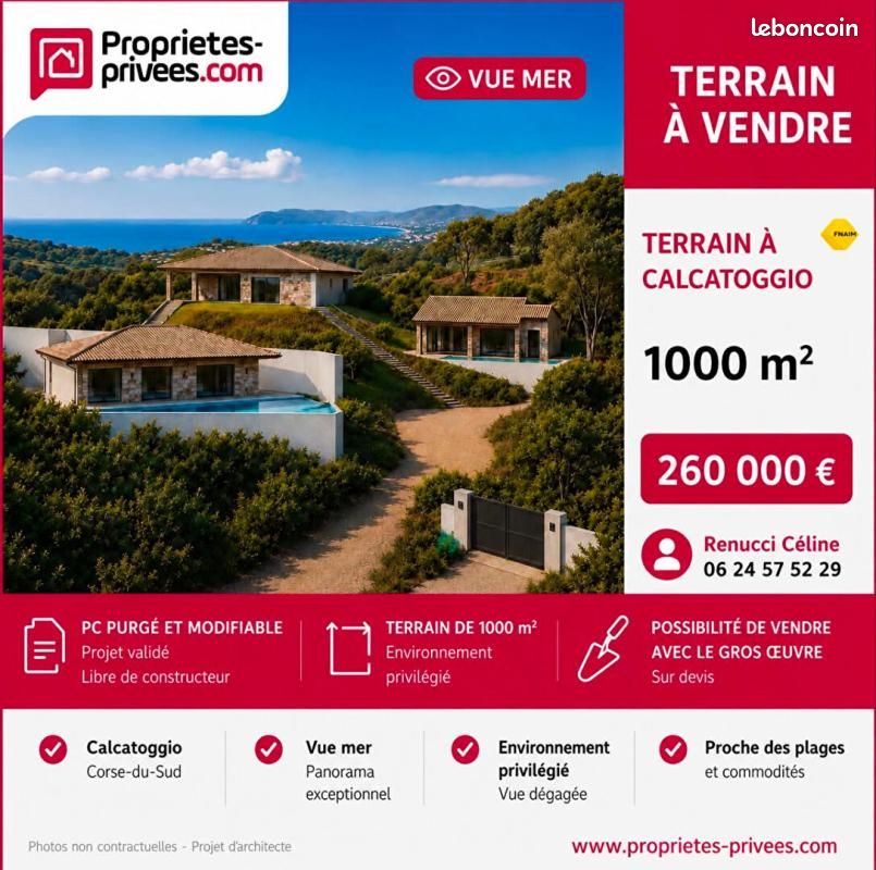 Terrain 1 028 m² Calcatoggio · 260 000 €