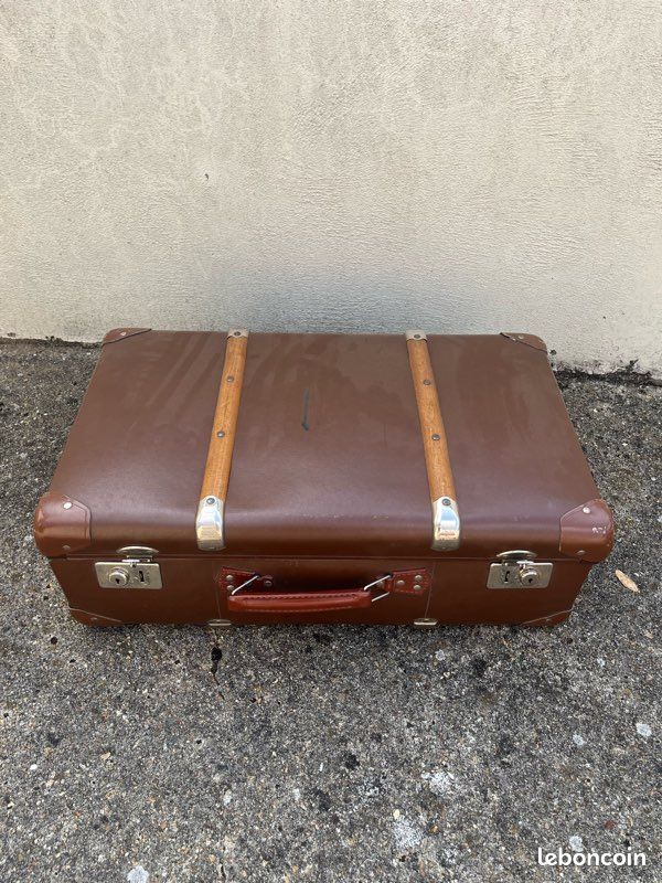 Rare Valise Vintage Marron Années 50 Avec Clé - 69x43x17 Cm - Déco Ou Rangement