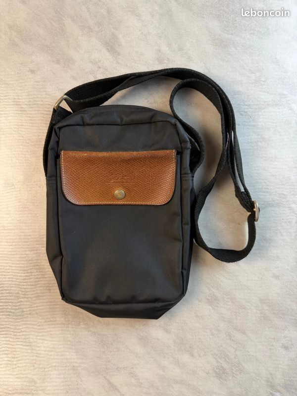 Sac à bandoulière Longchamp vintage noir et marron - Unisexe (image 1)