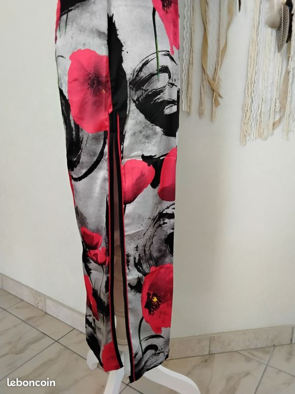 Robe longue cheongsam, noir et rouge, coquelicot (image 6)
