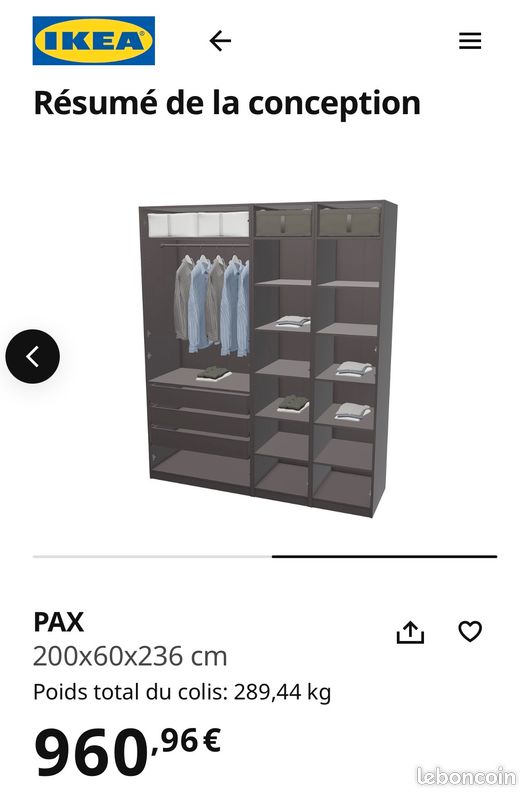 Grand Dressing IKEA PAX – Portes Miroir – Très bon état (image 3)