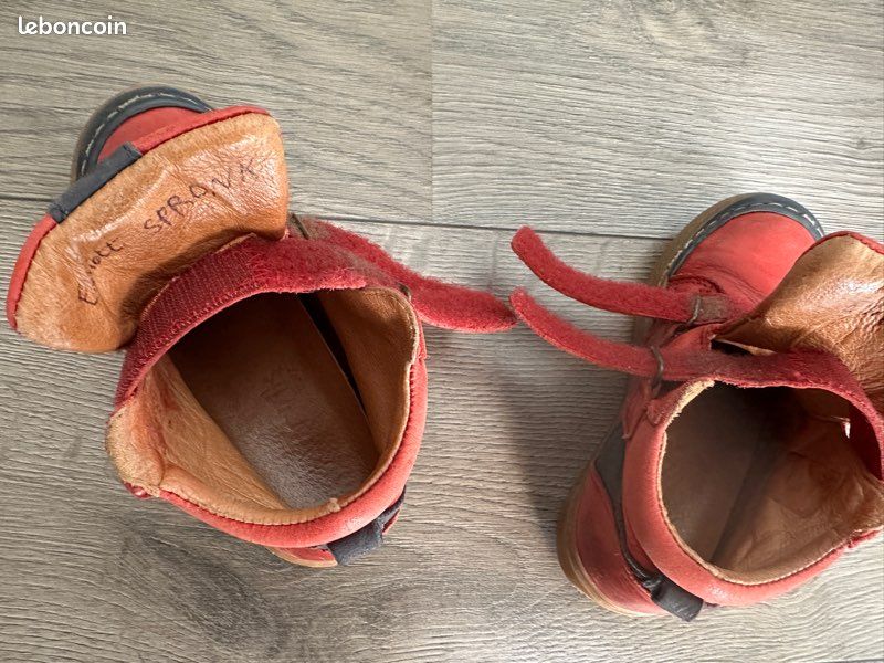 Chaussures montantes scratchs Norvik cuir rouge – 27 (image 12)