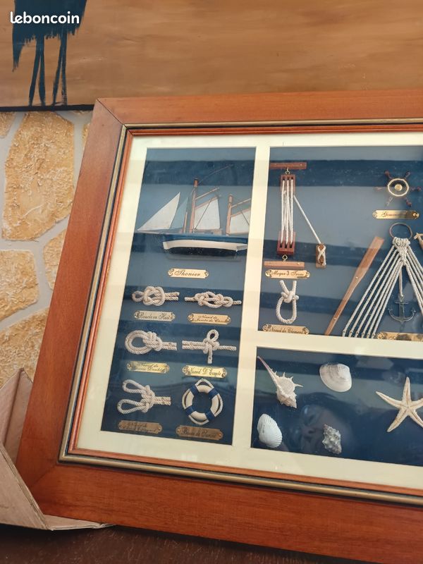 Tableau avec nœuds et outils marins encadrement en bois longueur 85 cm, hauteur 55 cm, épaisseur 3,5 cm (image 6)