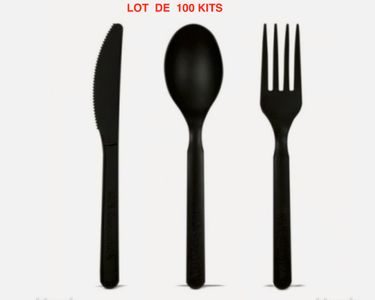 Lot De 100 Kits Couverts Compostables - Fourchette, Couteau, Cuillère à Soupe - FIRSTPACK - Amidon De Maïs
