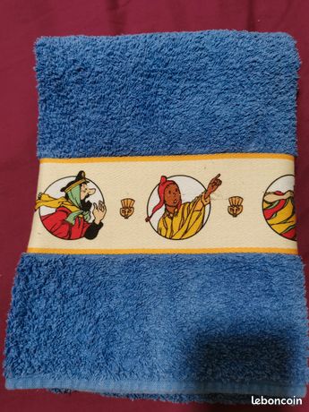 Serviette De Bain Tintin 100% Coton Bleu 130x70cm - Ultra Absorbante