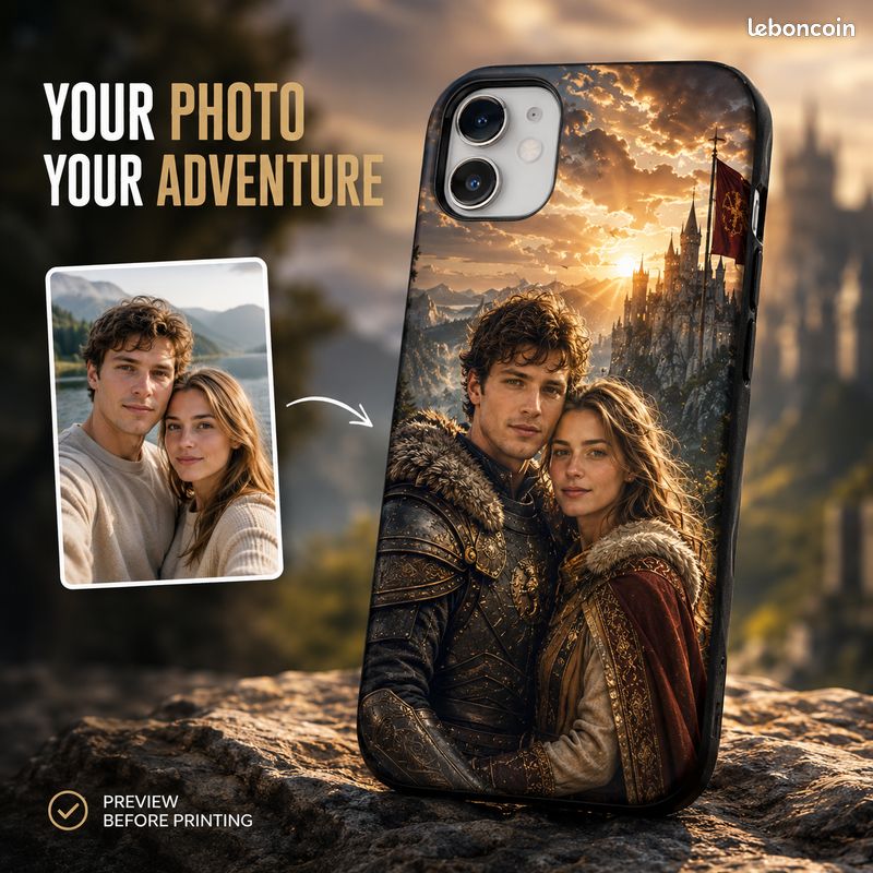 Coque de téléphone personnalisée depuis votre photo – CoupleChevalier & Princesse Fantasy (image 1)