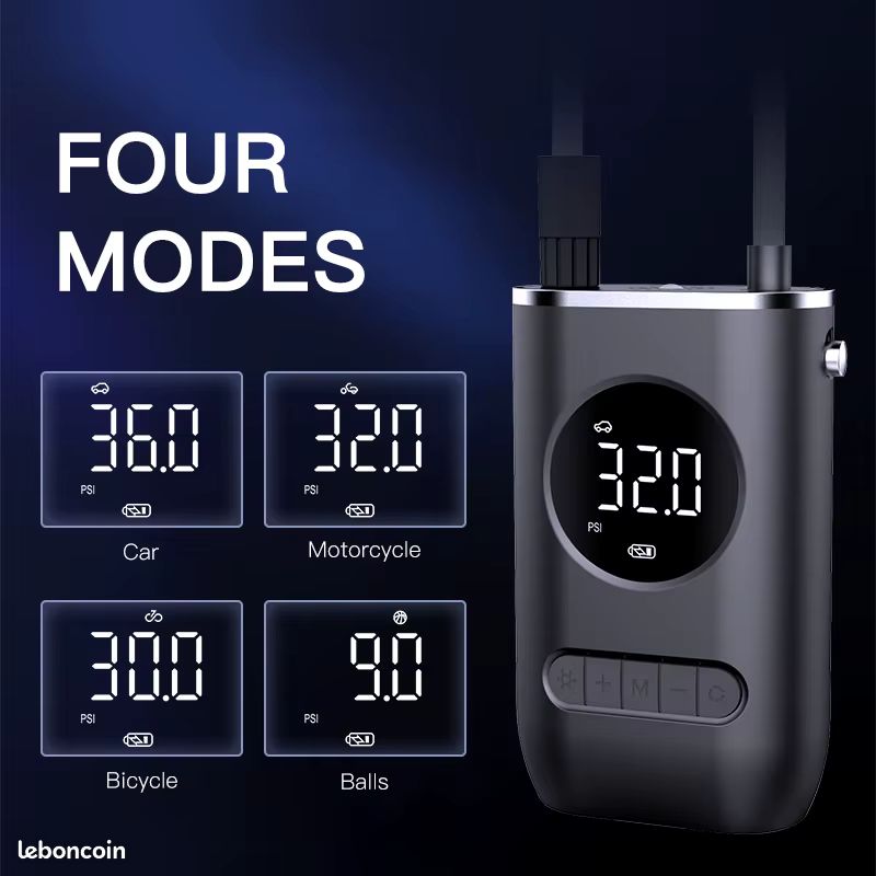 Gonfleur De Pneus Sans Fil 150 PSI - Compresseur Air Portable Rechargeable Avec Ecran LCD Et Lampe LED - Pour Voiture, Moto, Vélo