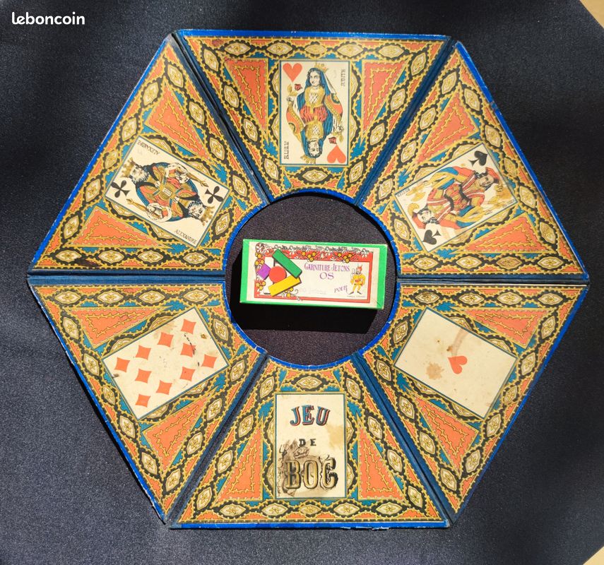 Tableau De Jeu Ancien Hexagonal Réversible : Nain Jaune Et Bog, Vintage