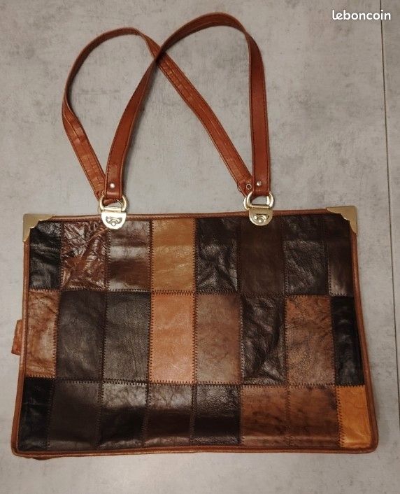 Sac Vintage Années 70 En Cuir Marron - Porté épaule - Occasion Très Bon état