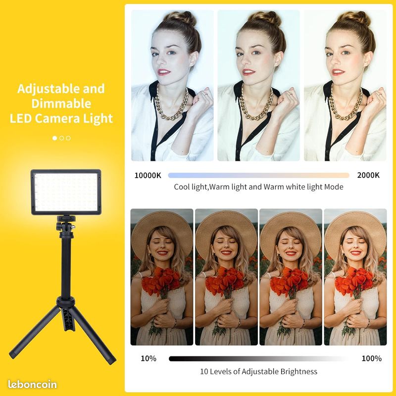 Kit d'éclairage Vidéo à LED, Pack de 2 Eclairages de Photographie avec Trépied Réglable 9 Filtres (image 2)
