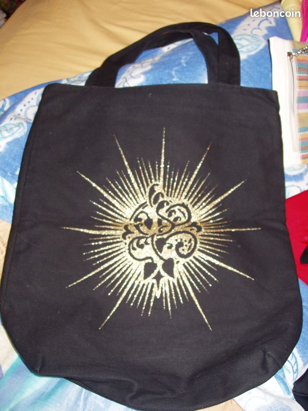 Sac tissu noir a paillettes dores (image 1)