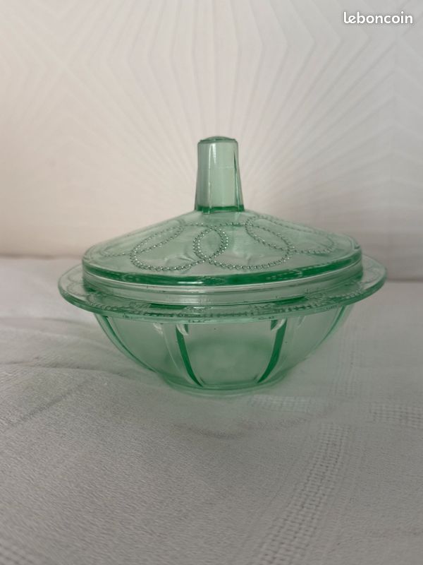 Sucrier Ancien En Verre Transparent Avec Bouton En Bois - Vintage Déco