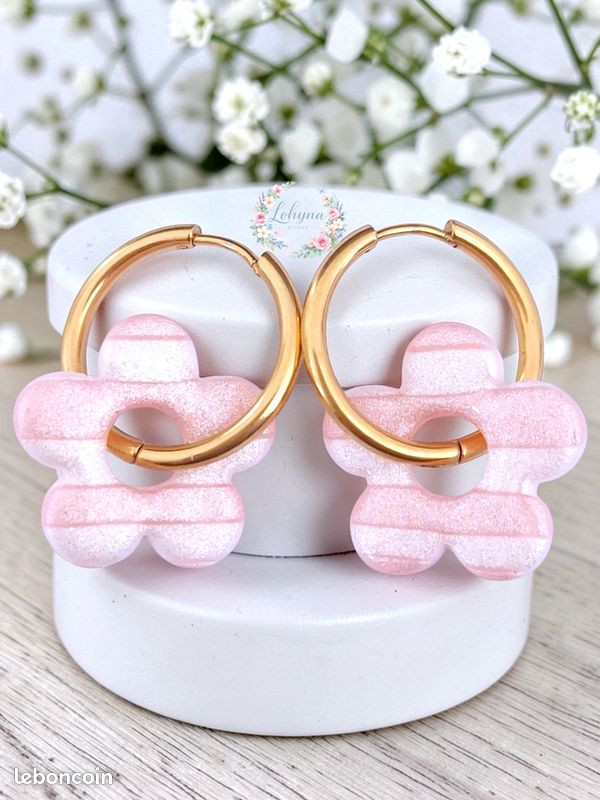 Créoles fleur Mix Rose – Dégradé rose artisanal