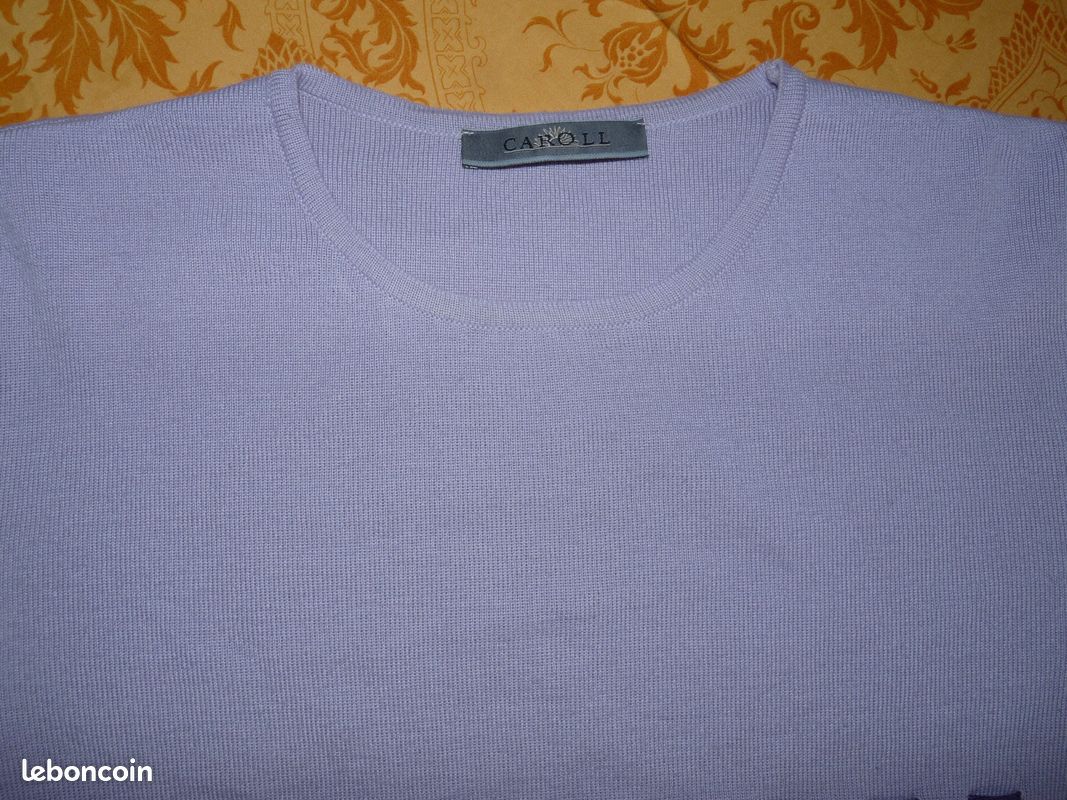 Pull à col rond couleur parme Caroll laine mélangée T42 BE petit prix em94 (image 2)