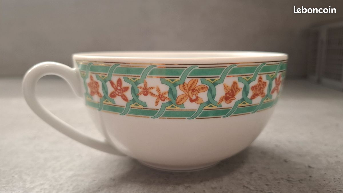 Coffret Christofle 2 Tasses à Café/thé - Modèle Alliance Vert Floral, Rare, Neuf