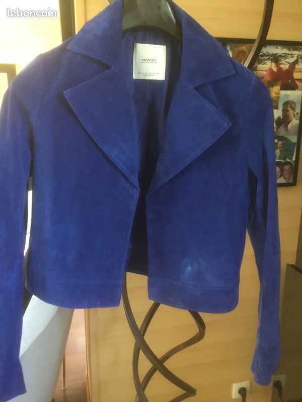 Veste courte nubbuck bleu electrique (image 1)