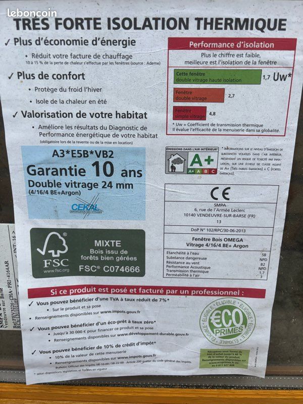 Châssis fenêtre bois OMEGA – Double vitrage isolant 4/16/4 BE + Argon (image 3)