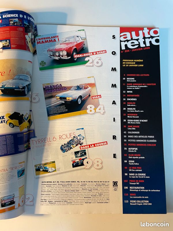 Revue Auto Rétro n°206 JANVIER 1998 (image 2)