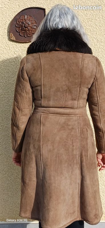 Manteau En Cuir Et Fourrure - Taille 40/42 (L) - Marron - Excellent état (Occasion) - Femme