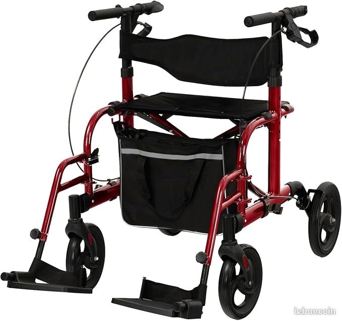 Déambulateur pliable 2 en 1 pour fauteuil roulant, pliable et léger, avec siège, en aluminium, avec porte-canne et sac de courses amovible, déambulateur étroit pour appartement (image 1)