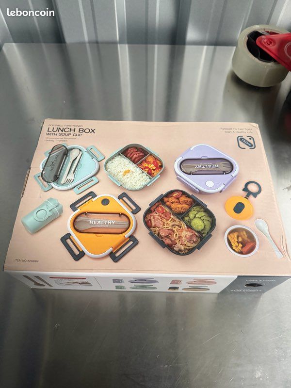 Boîte repas / Lunch box compartimentée + gobelet – Neuf (image 3)