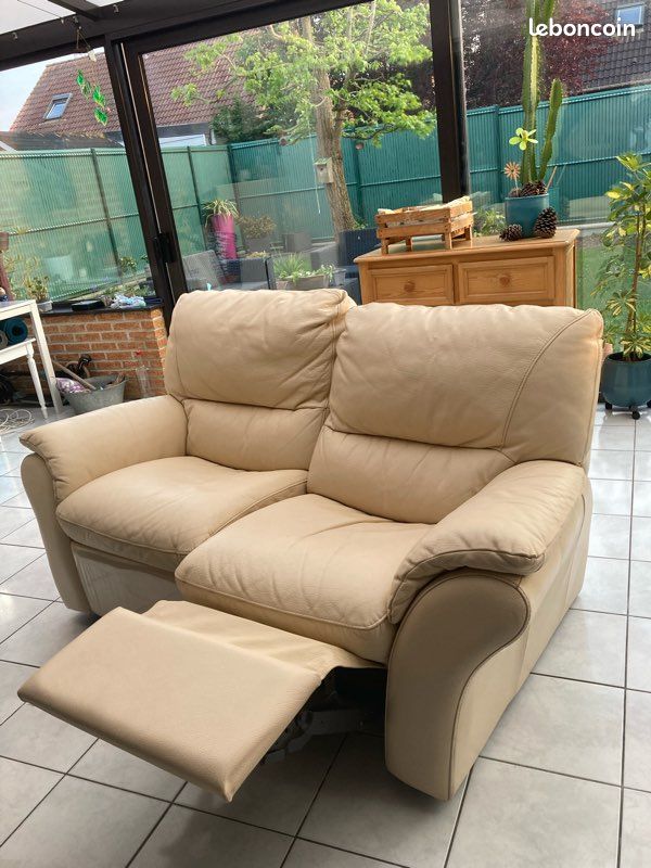 Canapé cuir beige (image 3)