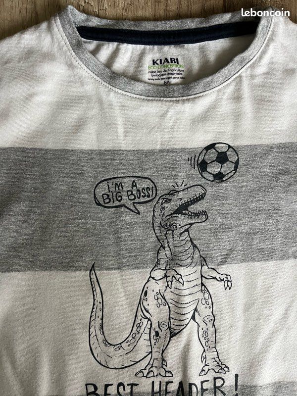 Tee shirt dinosaures rayé blanc et gris 8 ans (image 2)