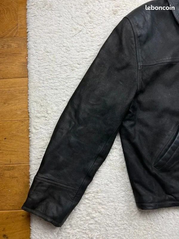 Blouson cuir vintage Bestway marron foncé poches inclinés taille L homme (image 4)