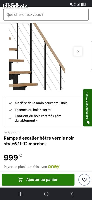 Rambarde metal noir et hêtre vernis pour escalier 12 a 13 marches (image 2)