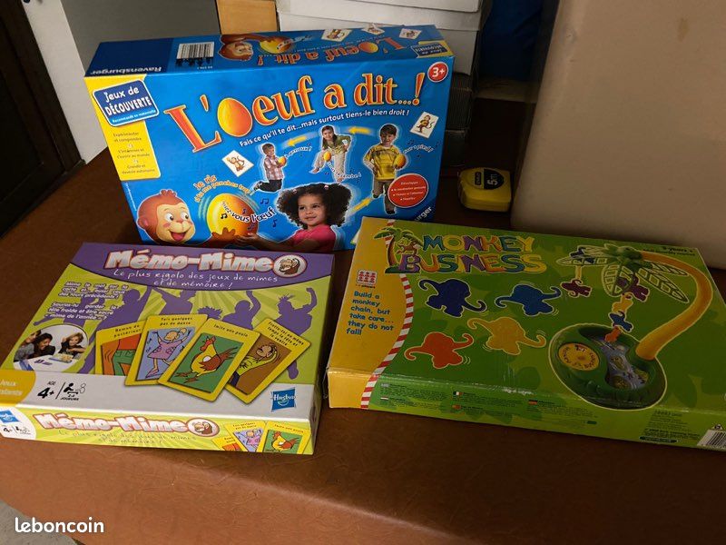 Lot 3 jeux sociétés - mémo mimes - monkey business - l’œuf a dit (image 1)