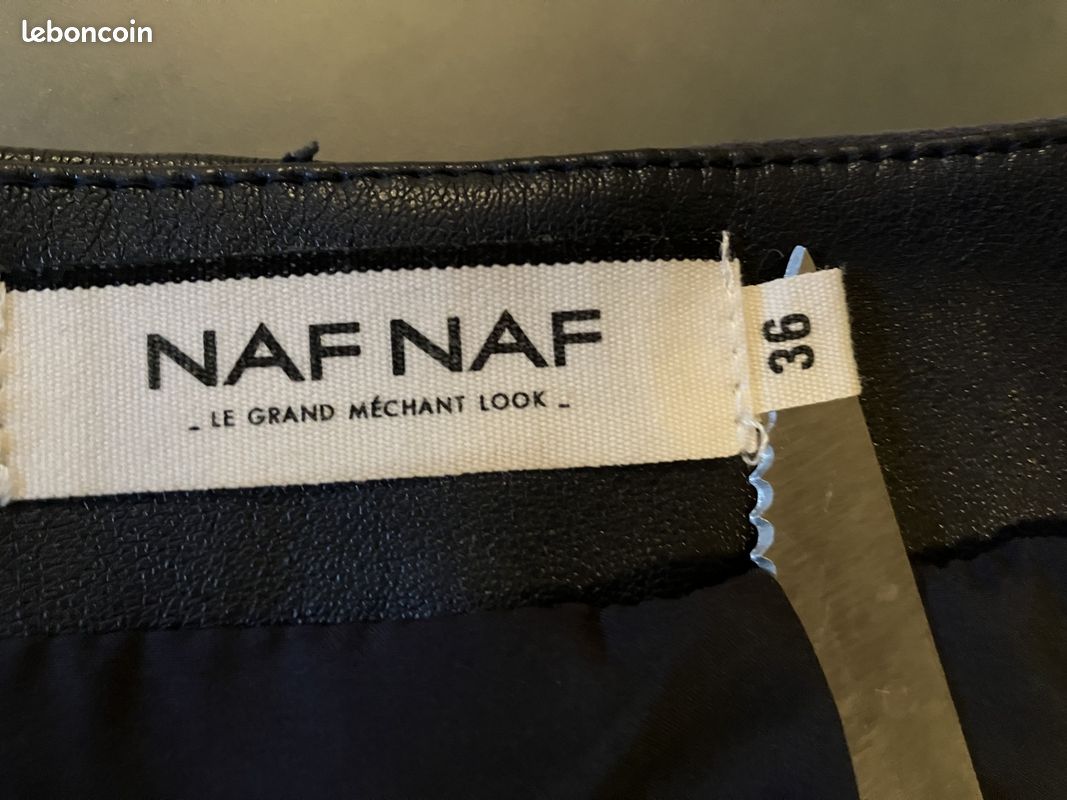 Jupe bleue marine - simili cuir - emp. Tissu velouté - Naf Naf - t.36 (image 5)