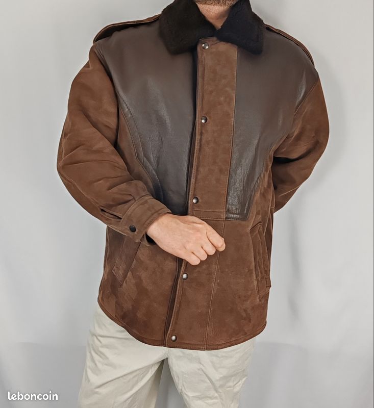 Veste De Tir Vintage 10-X Années 60 - Taille 40 Homme, Beige Avec Patchs Cuir