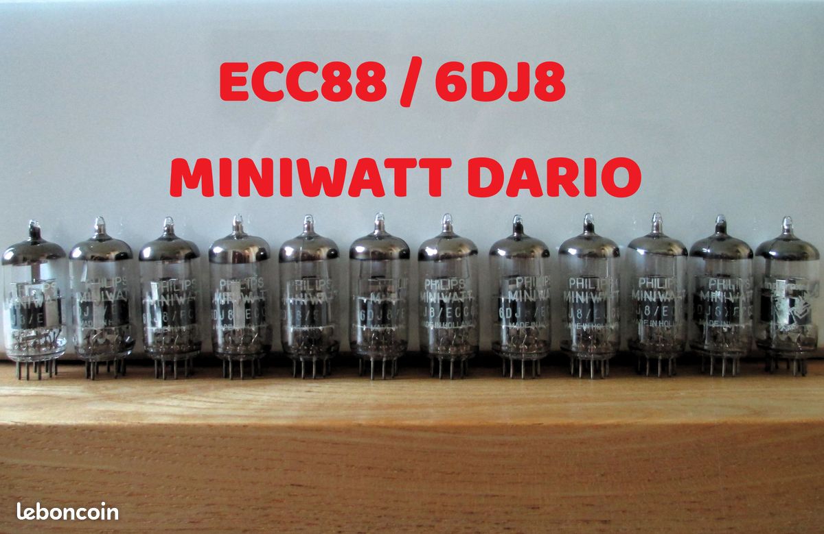 ⭐ Lot de 12 lampes / tubes ECC88 6DJ8 MINIWATT DARIO & AMPEREX Heerlen ⊿ Hollande 1965 testés DuoVac (image 1)