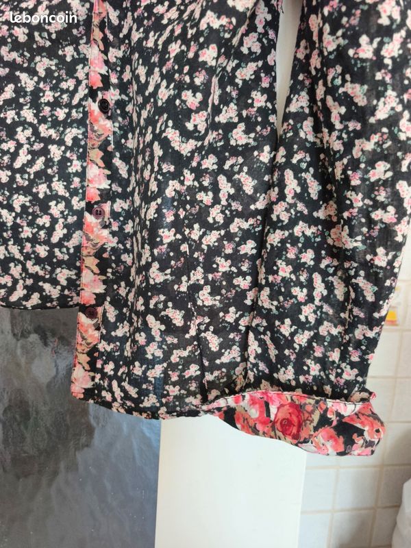 Chemise Zara noir a petites fleurs Trf Zara Collection 36 état parfait al06 (image 7)