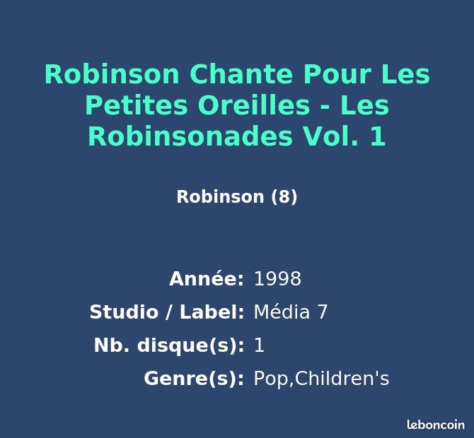 Robinson Chante Pour Les Petites Oreilles - Les Robinsonades Vol. 1 (image 2)