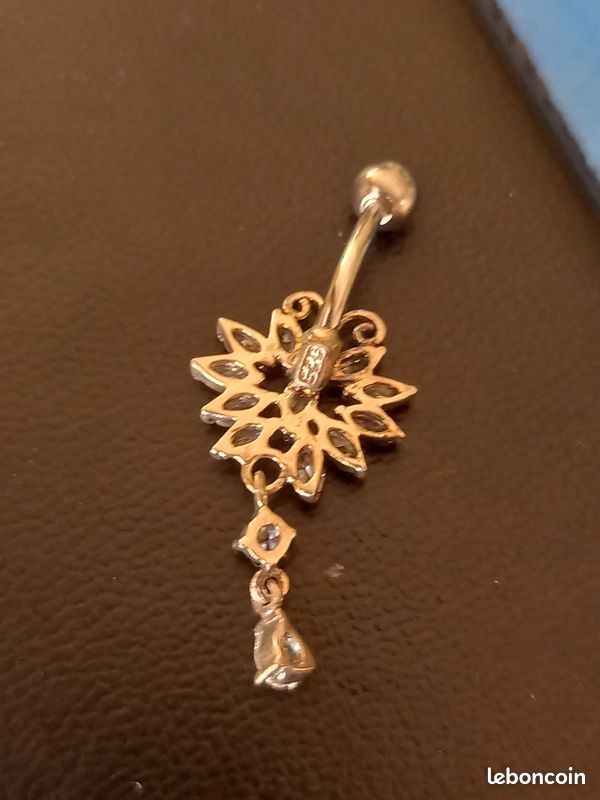 Piercing nombril argent + zirconium (image 2)
