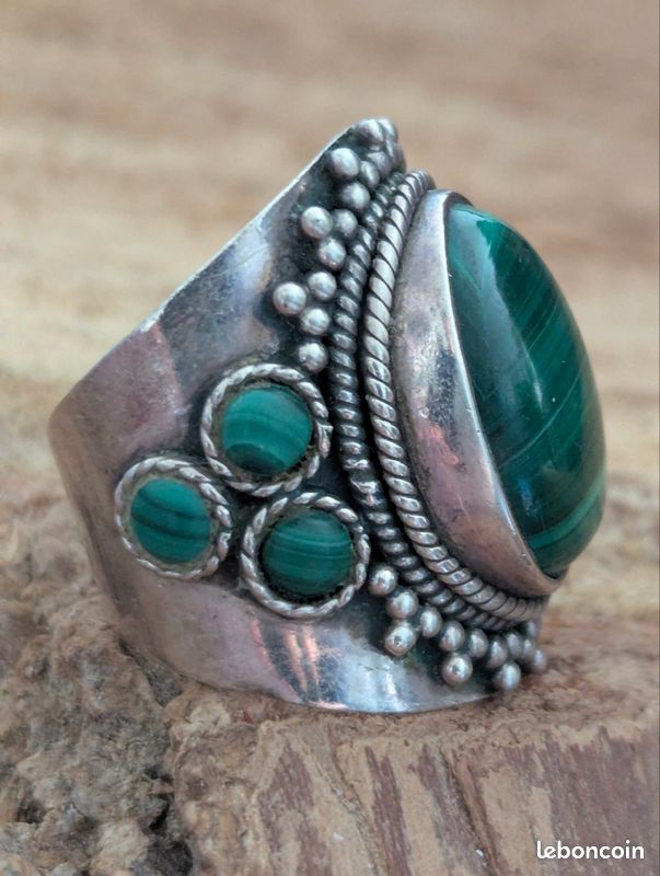 Bague en argent 925 et malachite BM1