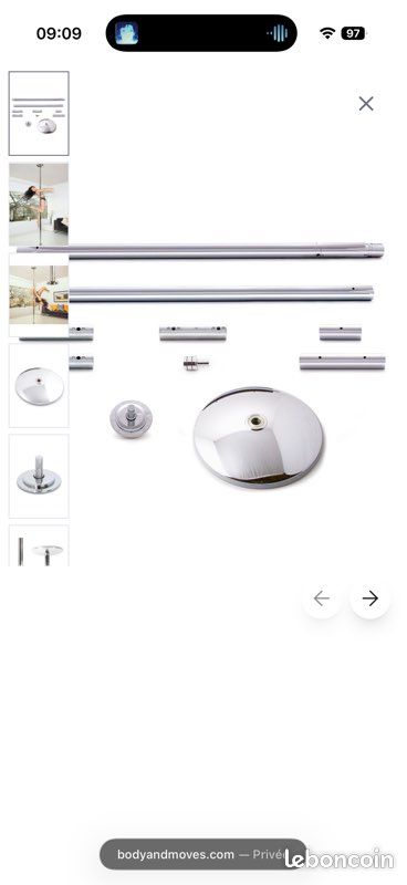 Barre de Pole Dance X-POLE XPERT Chrome (Spinning & Statique), Crash Mat 10cm et extension 50cm (image 1)