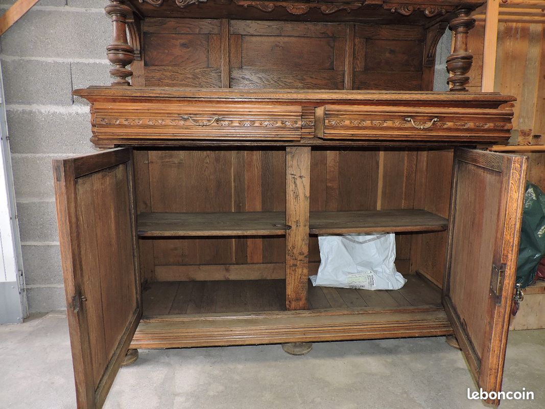 Bibliothèque Ancienne Style Henri II En Chêne - 220 Cm - 2 étagères