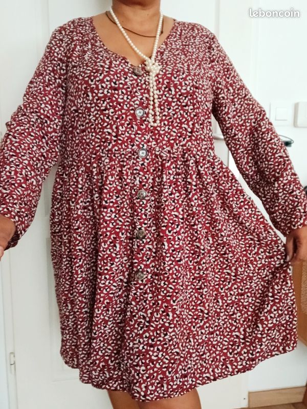 Jolie ROBE ROUGE A POIS T5052 MANCHES LONGUES (image 6)