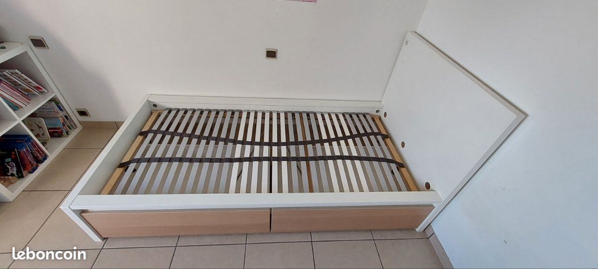 Lit une place 90 x 200 Ikea Malm + sommier + tiroirs (image 3)