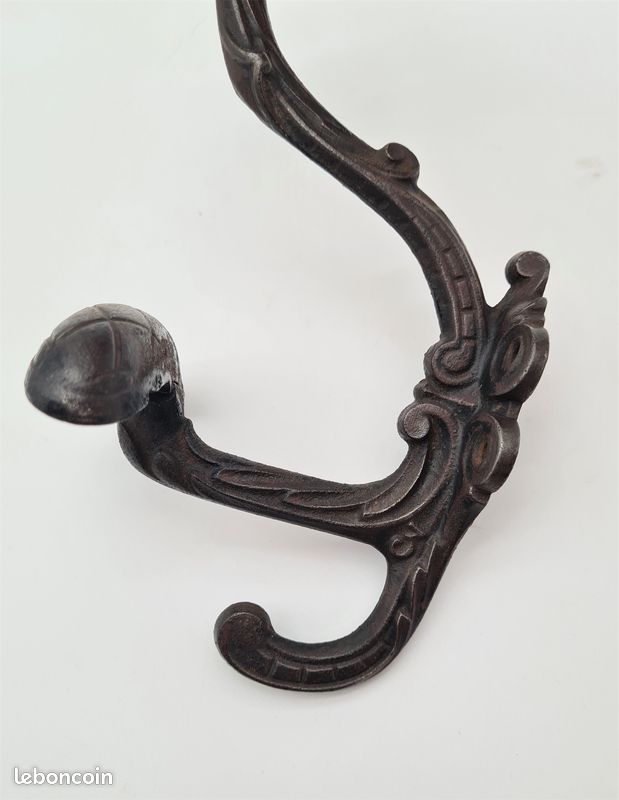 Patère ancienne, porte manteau double en fonte d'acier - déco vintage - L07 (image 8)