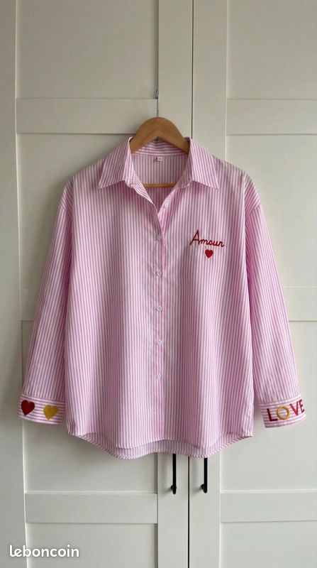 Chemise femme rayée blanche et rose neuve L LD49 - Vêtements