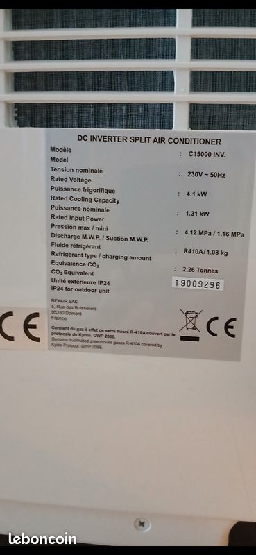 Climatiseur mobile rexair Split C15000N (image 3)