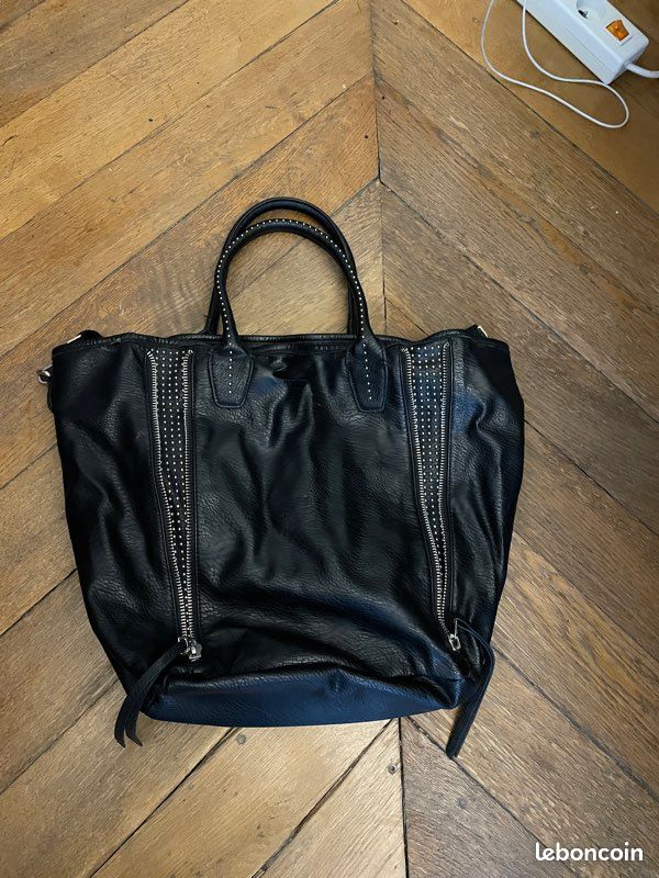 Sac en cuir noir à clous PRINTEMPS (image 1)