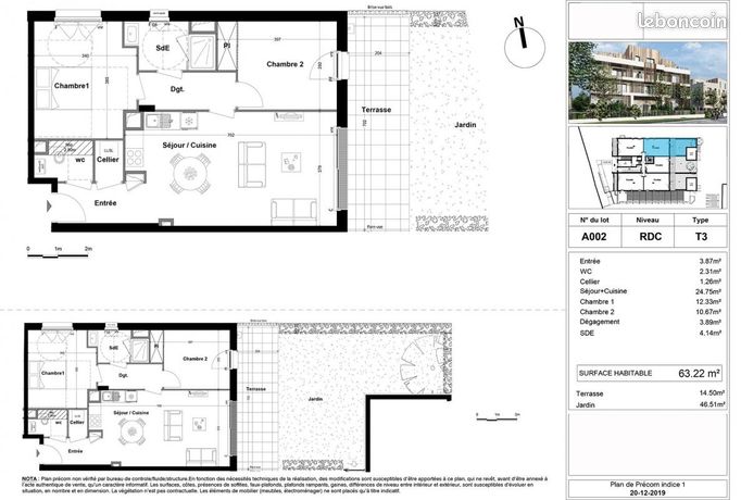 Appartement 3 pièces 63 m²