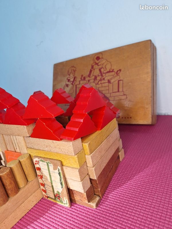Ancienne Boîte De Construction En Bois - Jouet Vintage Années 1950 - Sans Marque