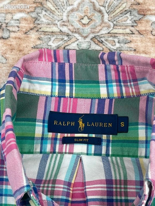 Chemise à carreaux Ralph Lauren Slim Fit rose vert S manches longues homme - #Cl5968 (image 3)