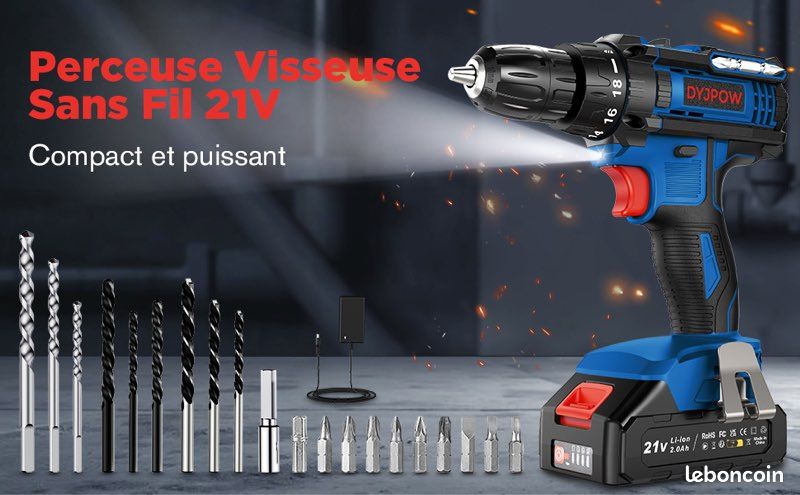 Vickyhome 21v 45nm Perceuse Visseuse Sans Fil - Kit Avec Batterie 1500mAh Et Accessoires Perceuse Batterie Li-ion 1500mAh