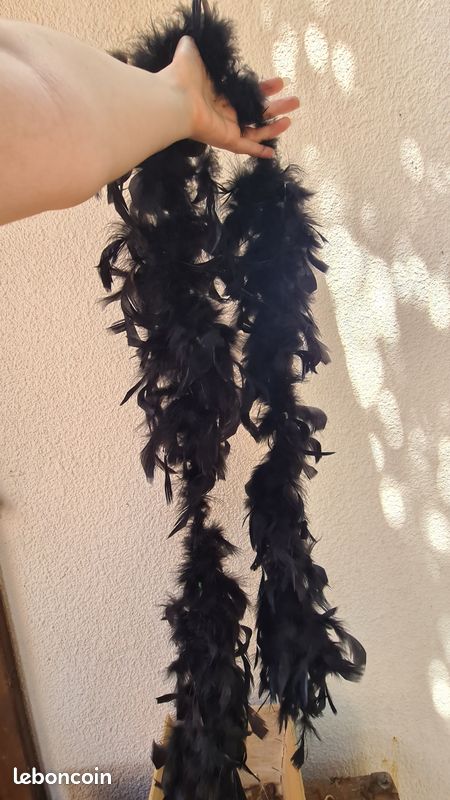 XPEX Écharpe En Plumes Noires + Gants Noirs Élasthanne 53 Cm - Kit Parfait Pour Soirées